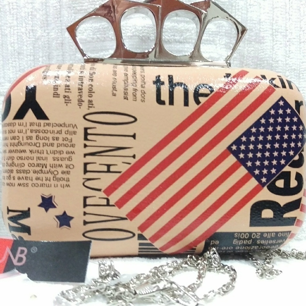 RING rhinestones American flag clutch pink background!